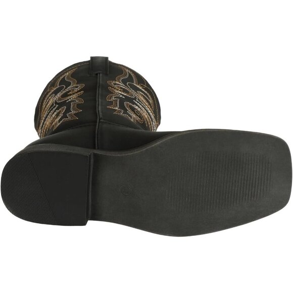 Black Women's Wide Width Cowboy Boots Square Toe Mid Calf Western Cowgirl Boots - Picture 4 of 8